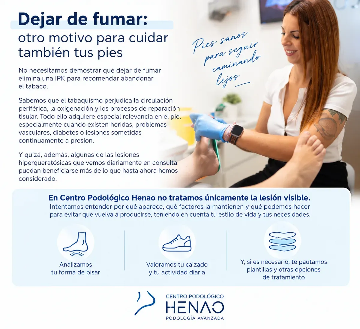 La Dra. Gisela Gómez López tratando el pie de un paciente en Centro Podológico Henao