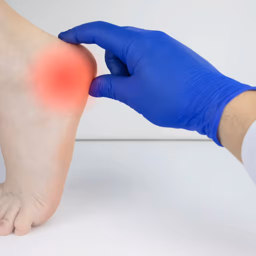 Persona sujetándose el tendón de Aquiles por dolor en la parte posterior del tobillo, consulta de podología en Bilbao