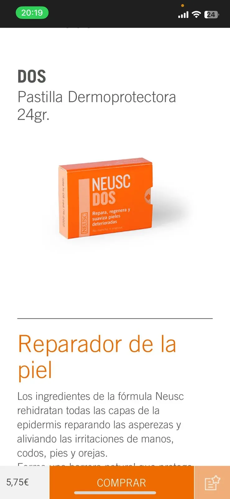 Ficha del producto Neusc DOS, reparador de la piel