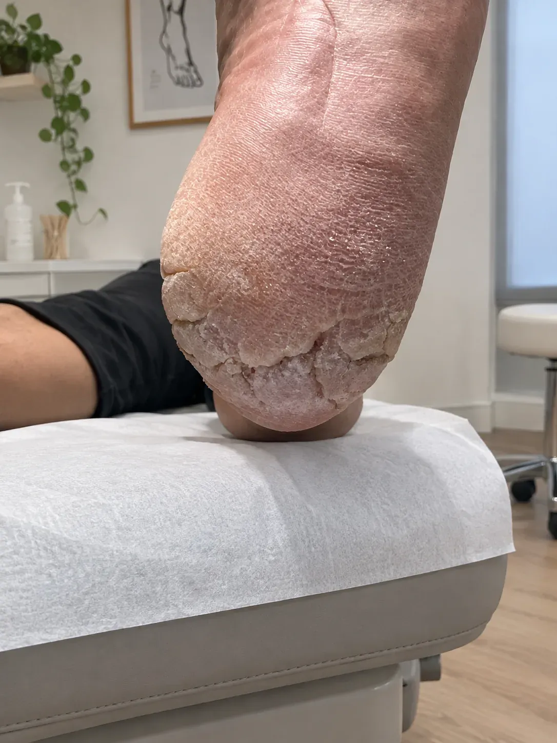 Talón con fisuras profundas y gran hiperqueratosis en la primera visita